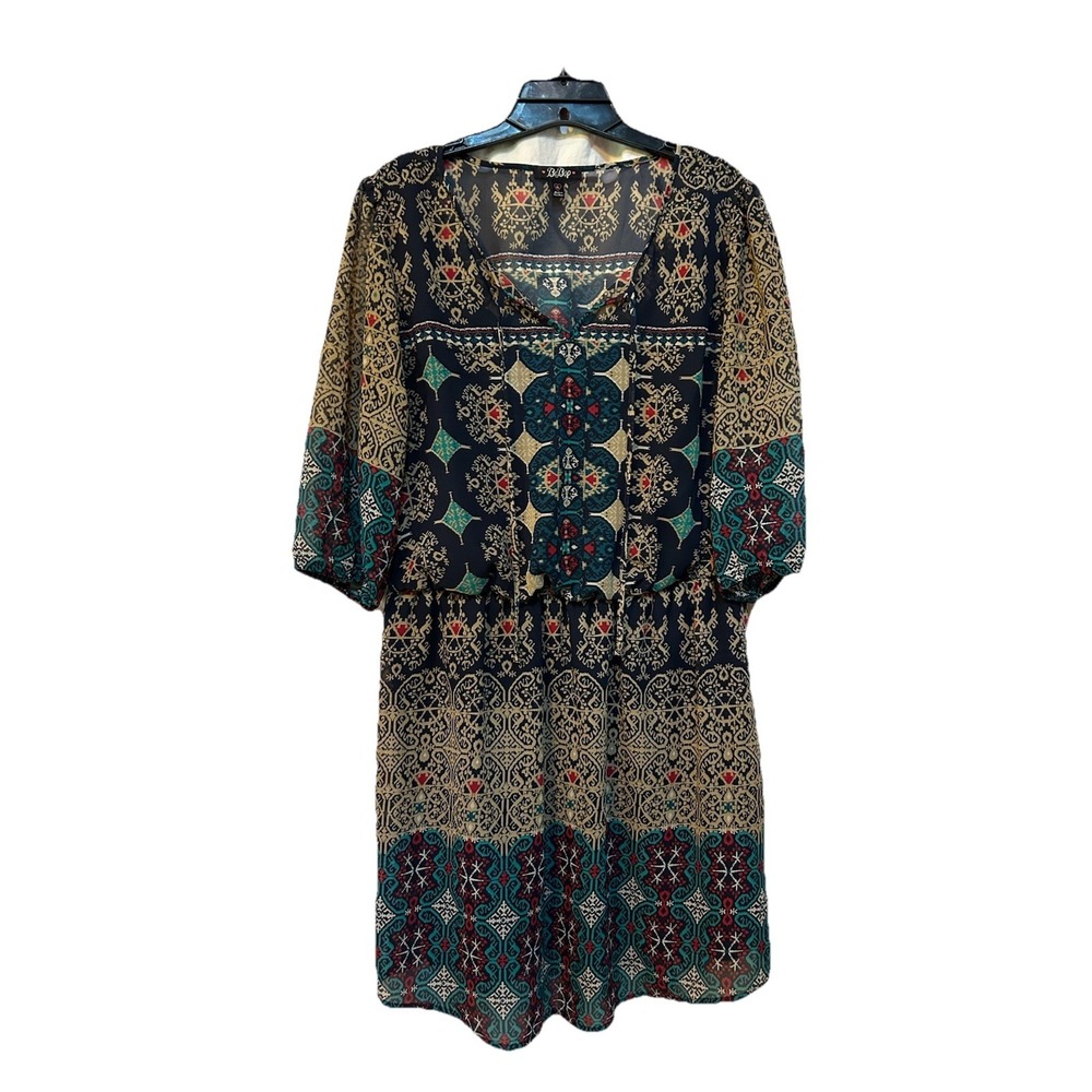 BeBop Dress Womens X-Large Boho Mini Black Whimsical Peasant Boho Fairycore